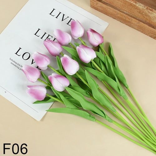[A-025810] Tulpen Fuchsia Wit Purple Real Touch Foam 33 cm Bundel ca. 10 stuks