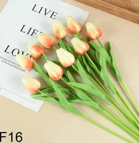 [A-025814] Tulpen Zalm Real Touch Foam 33 cm Bundel ca. 10 stuks