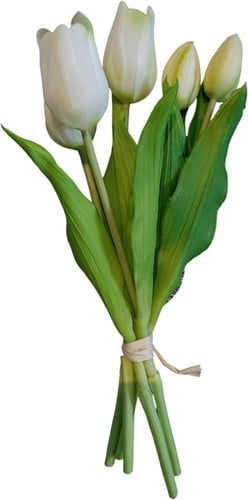 [A-027400] Tulpen Real Touch Wit Luxe Siliconen Latex Bundel 5 stuks