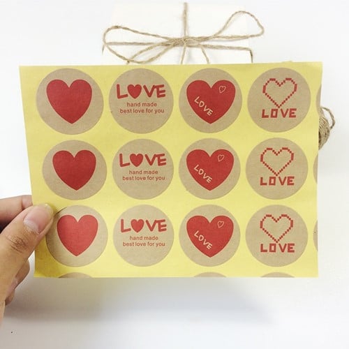 [A-019457] Stickers Kraft love rood hart etiket 10 labels