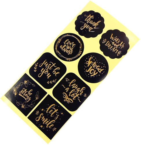 [A-019459] Sluitstickers Assortiment zwart goud opdruk etiket 80 labels