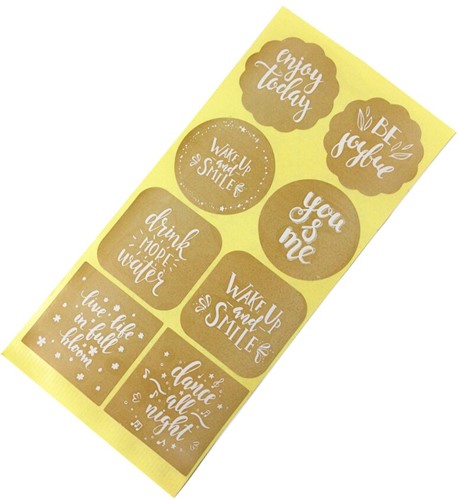 [A-019460] Sluitstickers Assortiment bruin wit opdruk etiket 80 labels