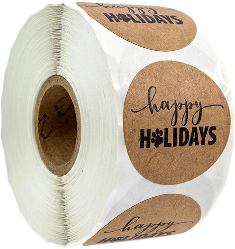 [A-019768] Sluitstickers Happy holidays pootje rond etiket 2,5 cm rol 500 labels