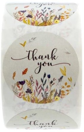 [A-021078] Sluitstickers Thank you Veldbloemen kraft etiket rol 500 labels