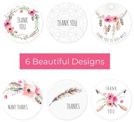 [A-021079] Sluitstickers Thanks thank you 6 designs etiket rol 500 labels