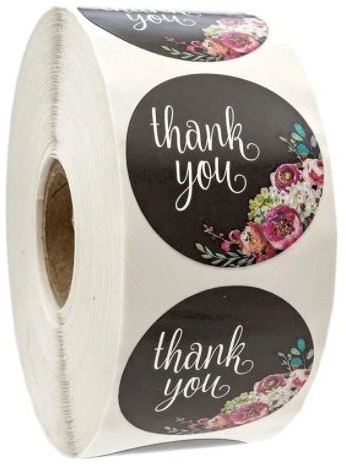 [A-021080] Sluitstickers Thank you Black Flowers etiket rol 500 labels