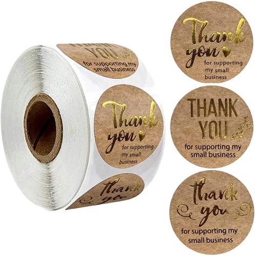 [A-022058] Sluitstickers Thank you for Supporting My Small Business Goud etiket rol 500 labels