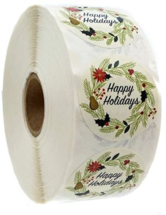 [A-022692] Sluitstickers Kerstetiketten happy holiday kerst rond etiket 2,5 cm rol 500 labels