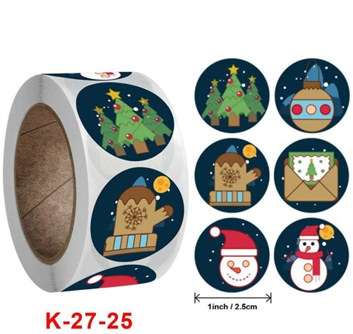 [A-022700] Sluitstickers Kerstetiketten Merry Christmas kerst rond etiket 2,5 cm rol 500 labels