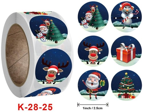 [A-022701] Sluitstickers Kerstetiketten Merry Christmas kerst rond etiket 2,5 cm rol 500 labels