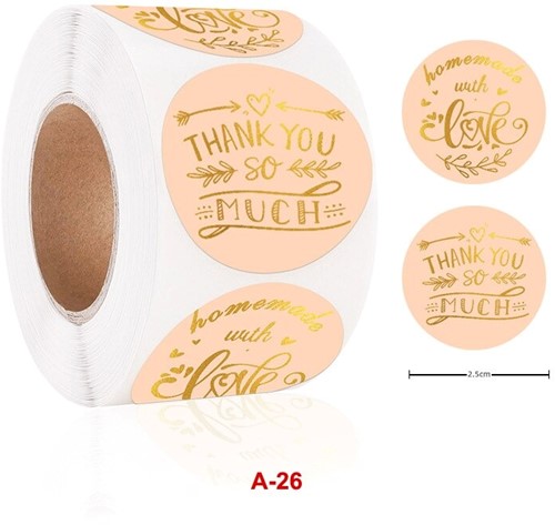 [A-022704] Sluitstickers Thank you So Much Rose Goud etiket rol 500 labels