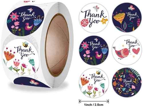 [A-022707] Sluitstickers Thank you Vrolijk etiket rol 500 labels