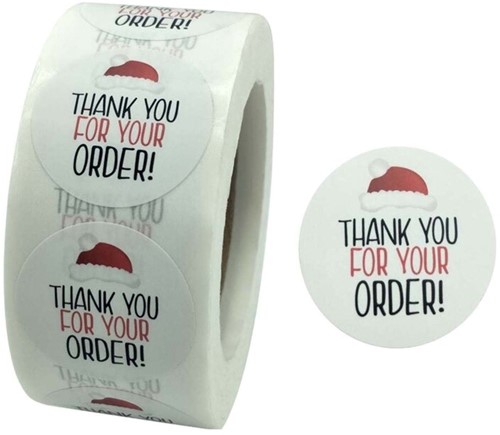 [A-022708] Sluitstickers Thank you for Your Order Kerstmuts etiket rol 500 labels