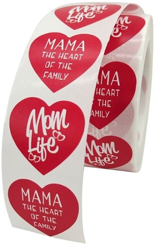 [A-022713] Sluitstickers Thema Mama Mother rode harten etiket rol 500 labels