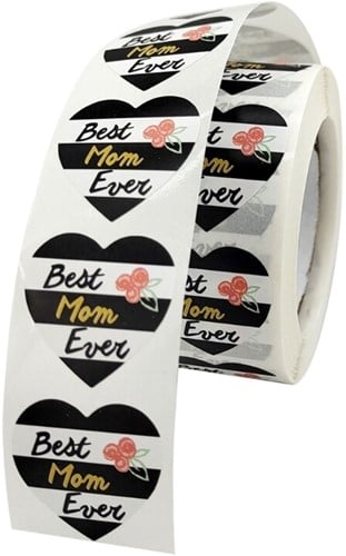 [A-022714] Sluitstickers Best mom ever rond etiket 2,5 cm rol 500 labels