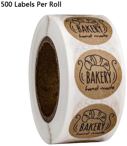 [A-022715] Sluitstickers Bakery handmade rond etiket 2,5 cm rol 500 labels