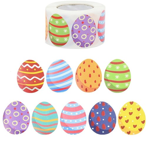 [A-022904] Sluitstickers Paasei rond etiket 3x4 cm rol 500 labels