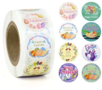 [A-022908] Sluitstickers Easter pasen voorjaar rond etiket 2,5 cm rol 500 labels