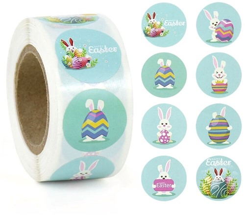 [A-022910] Sluitstickers Easter pasen voorjaar rond etiket 2,5 cm rol 500 labels