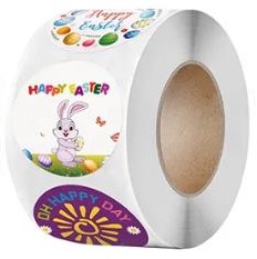 [A-023968] Sluitstickers Happy easter pasen voorjaar rond etiket 3,8 cm rol 500 labels