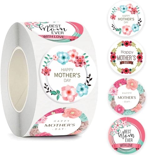 [A-024269] Sluitstickers Thema Moederdag Happy Mothersday etiket rol 500 labels