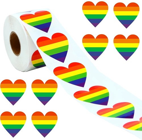 [A-024615] Sluitstickers Hartvormig Regenboog Rainbow etiket rol 500 labels