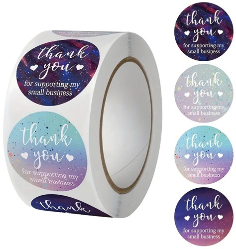 [A-024998] Sluitstickers Thank you for Supporting My Small Business Blauwtinten etiket rol 500 labels