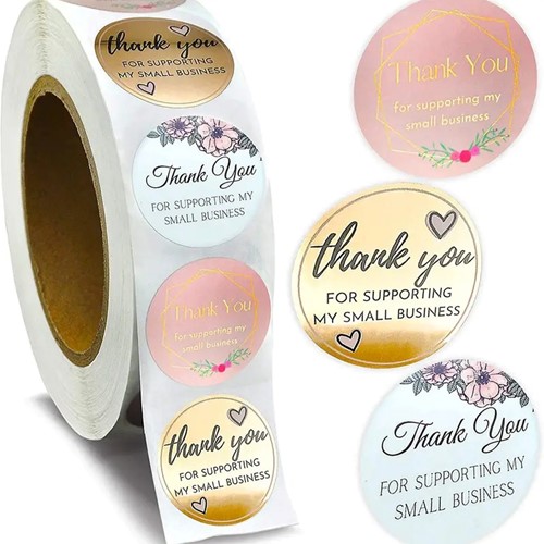 [A-025000] Sluitstickers Thank you for Supporting My Small Business Glossy etiket rol 500 labels