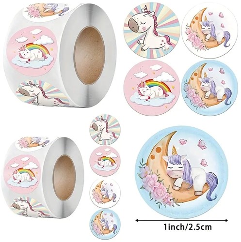 [A-025007] Sluitstickers Beloningsticker unicorn regenboog rond etiket 2,5 cm rol 500 labels