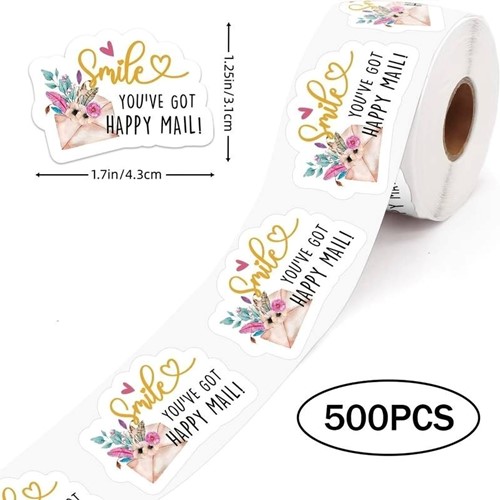[A-025739] Sluitstickers Smile you’ve got Happy Mail etiket rol 500 labels