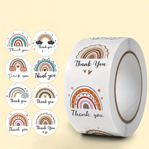 [A-025740] Sluitstickers Thank you Regenboog etiket rol 500 labels