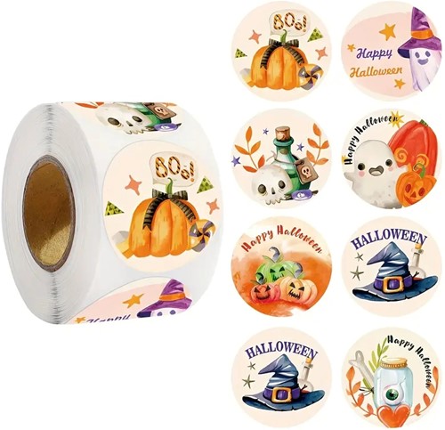 [A-027099] Sluitstickers Vrolijke Halloween etiket rol 500 labels