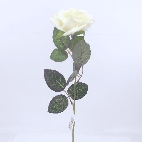 [A-024544] Zijden Roos Wit open met blad 55 cm per stuk 