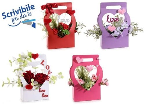 [A-023839] Bloementasje hartvorm Love Valentijn Wit Rood beschrijfbaar