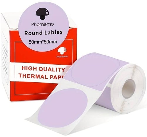 [A-025930] Thermische labels, LILA  ROND 50mm Stickers voor diverse printers/ rol 140 labels M110/M110S/M120/M200/M220/M221