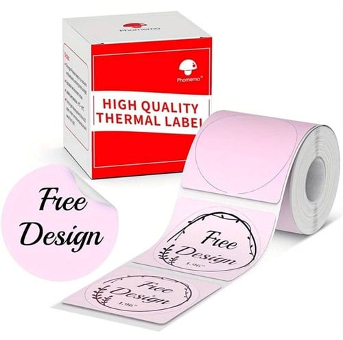 [A-025931] Thermische labels, ROZE ROND 50mm Stickers voor diverse printers/ rol 200 labels M110/M110S/M120/M200/M220/M221