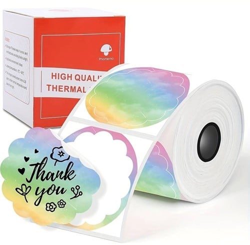 [A-025937] Thermische labels, REGENBOOG ROND ca. 50mm Stickers / rol 140 labels voor diverse printers M110/M110S/M120/M200/M220/M221