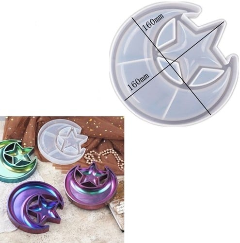 [A-024316] Siliconenmal Onderzetter Ster en Maan Star & Moon Epoxy resin 16 cm per stuk