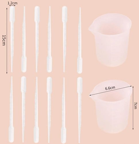 [A-024324] Siliconen maatbeker mengbekertje met tuitje en 5 pipetten ca. 100 cc voor epoxy resin en hobby's