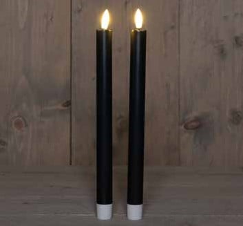 [A-025698] LEDkaars 3D Flame Candle Zwart Anna's Collection D 2,5 H 25 cm 2 stuks