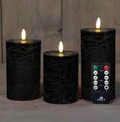 [A-025798] LEDkaarsenset 3D Flame Wax Candle Rustiek Zwart Anna's Collection met afstandsbediening 7,5x10/12,5/15 cm 3 stuks