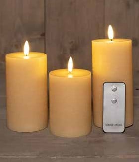 [A-025799] LEDkaars 3D Flame Wax Candle Rustiek Vanille Anna's Collection met afstandsbediening 7,5x10/12,5/15 cm 3 stuks