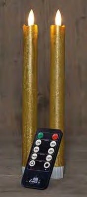 [A-025801] LEDkaars 3D Flame Candle Rustiek Goud Anna's Collection met afstandsbediening D 2,5 H 23 cm 2 stuks