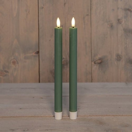 [A-027229] LEDkaars 3D Flame Candle Jade Groen Anna's Collection D 2,5 H 23 cm 2 stuks