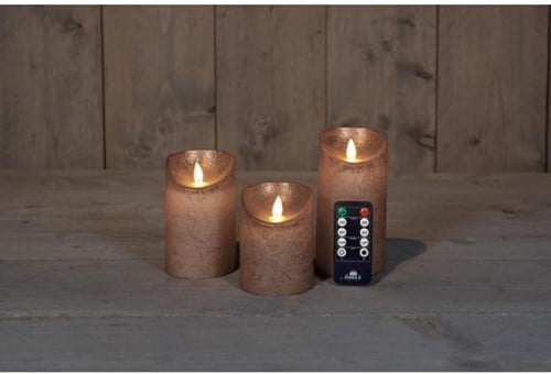 [A-027236] LEDkaars 3D Flame Wax Candle Rustiek Brons Anna's Collection met afstandsbediening 7,5x10/12,5/15 cm 3 stuks
