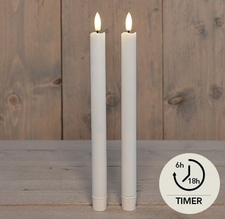 [A-027498] LEDkaars 3D Flame Candle Wit Anna's Collection D 2,5 H 23 cm 2 stuks