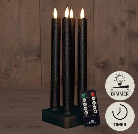 [A-027503] LEDkaarsenset Wax 3D Oplaadbaar Zwart met afstandsbediening 23 cm 4 stuks
