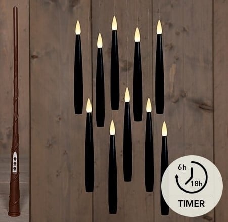 [A-027537] LEDkaars Floating Candle Magic Zwart Anna's Collection met timer Zwevende kaarsen met toverstaf 15 cm 10 stuks