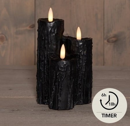 [A-027539] LEDkaars Druipkaars Zwart Wax 3D Flame Anna's Collection met timer 16,5x11 cm per stuk