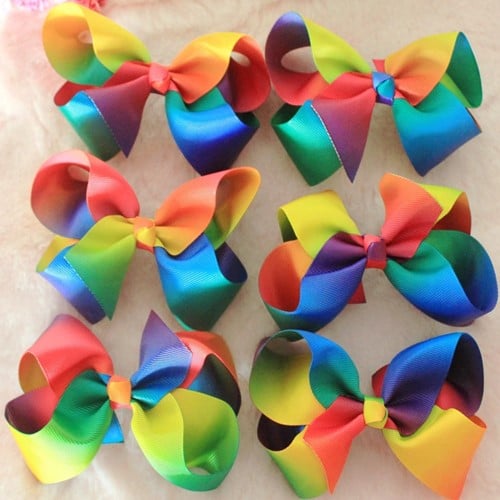[A-024624] Haarspeld strik met clip Regenboog 10 cm per stuk